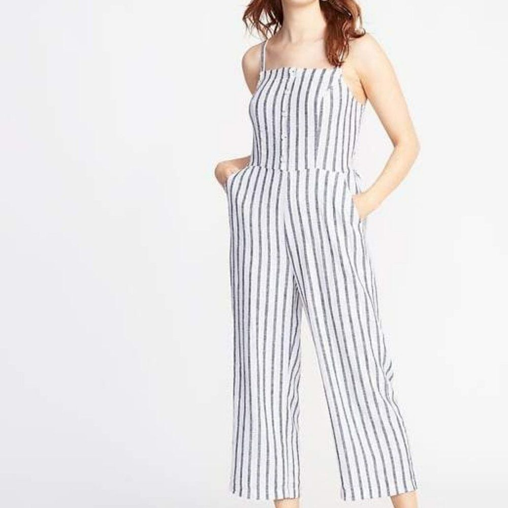 Old Navy Button Linen Blend Jumpsuit Women's Sz M
